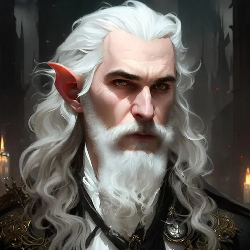 Splash art portrait of vampire, elf, white haired ma...