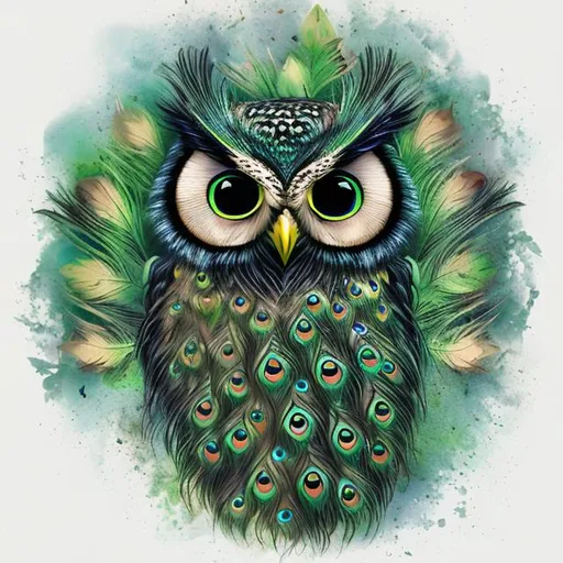 Prompt: owl and peacock blended