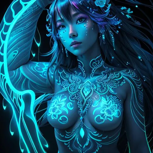 neon art, full body Bioluminescent tattoo, intricat