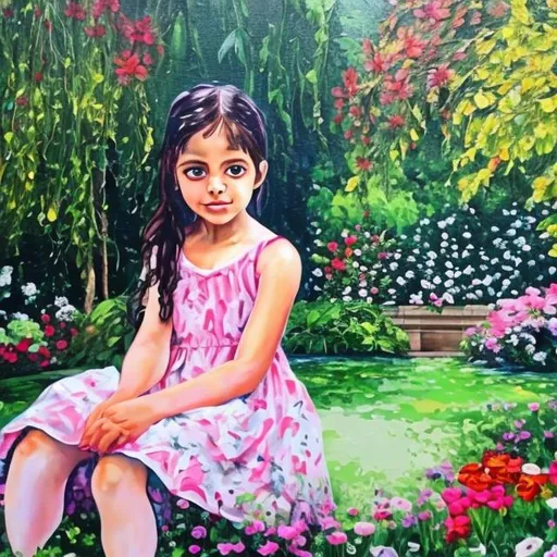 Prompt: =>a painting of=>a beautiful girl=> sitting alone=>in beautiful garden
