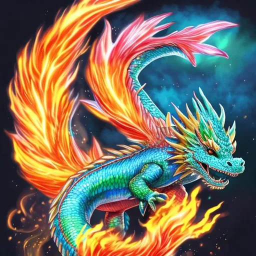 Prompt: Raimbow fish Dragon fire
🐉