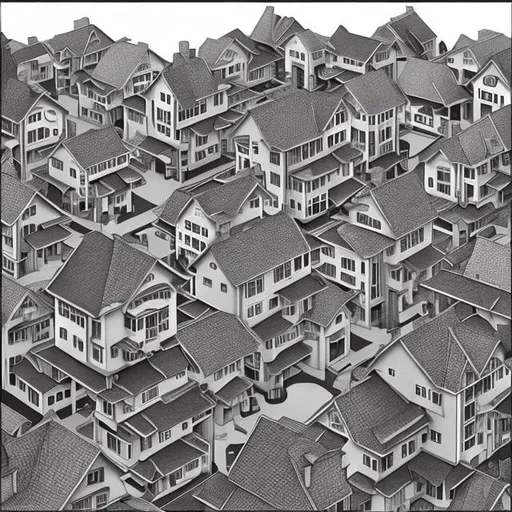 Prompt: Escher suburbia 
