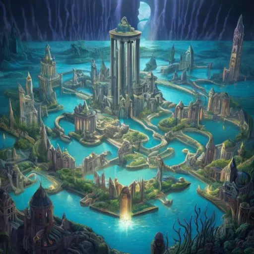 Prompt: the city of Atlantis is contained within the dark enchanted forest