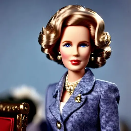 Prompt: Highest quality picture of a very detailed Barbie Margaret Thatcher