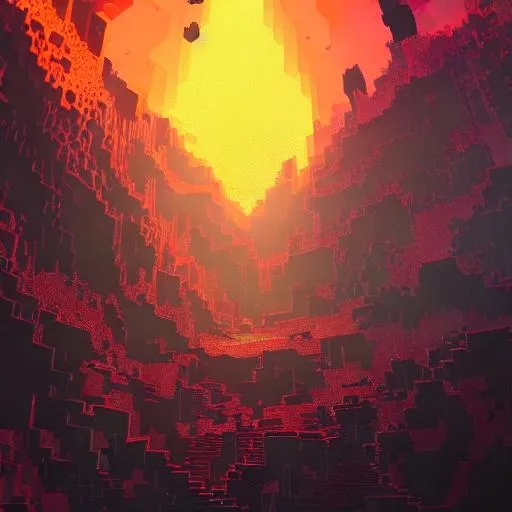 a painting of the nether dimension from minecraft tr...