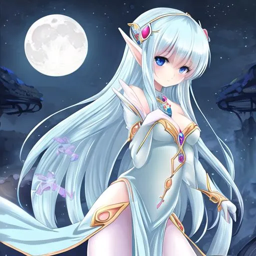 Prompt: pretty moon elf girl