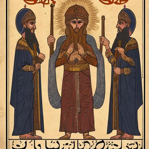Prompt: Graphic poster with Armenian Gods