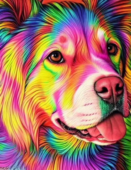 Prompt: prompt: reimagine this image, dog , psychedelic, Louis Waine, vibrant, colorful,  

