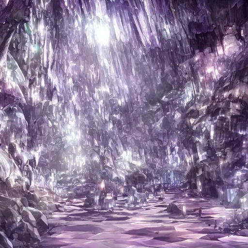 Prompt: crystal cave, highly detailed, liminal space, anime style, heavenly lighting, ethereal atmosphere