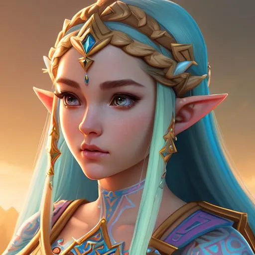 Prompt: Princess zelda from the legend of Zelda breath of the wild, ultra realistic, athletic body, Highly detailed photo realistic digital artwork. High definition. Face by Tom Bagshaw and art by Sakimichan, Android Jones" and tom bagshaw, BiggalsOctane render, volumetric lighting, shadow effect, insanely detailed and intricate, photorealistic, highly detailed, artstation by WLOP, by artgerm