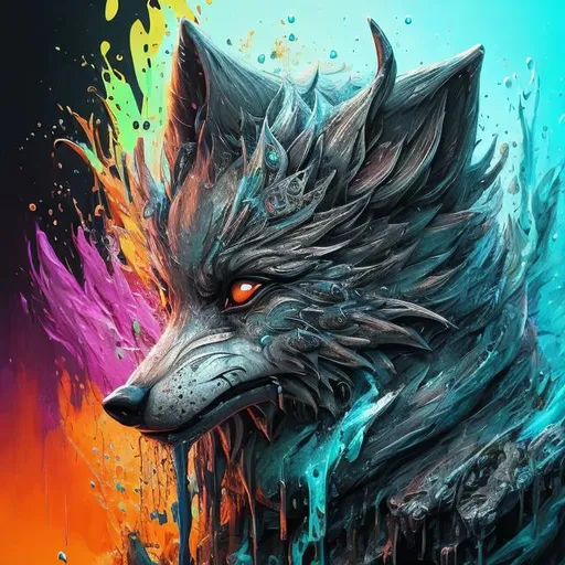 Prompt: Splash art, a cute baby wolf head, front,(( black background)), Instagram, art station, splash style of colorful paint, contour, hyper detailed intricately detailed , unreal engine, fantastical, intricate detail, splash screen, complementary colors, fantasy concept art, 8k resolution, deviantart masterpiece, oil painting, heavy strokes, paint dripping, splash arts

