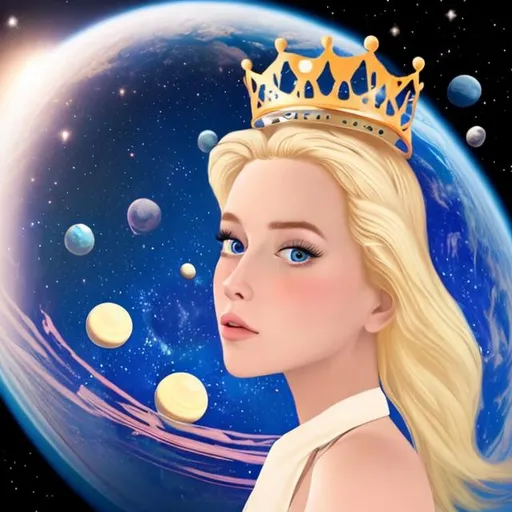 Prompt: A beautiful blonde princess in outer space