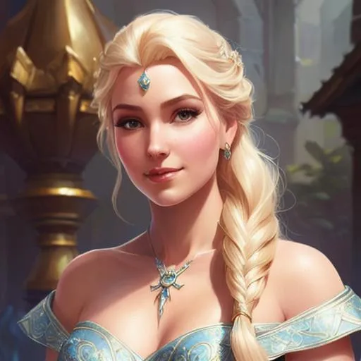 Prompt: Elsa, d & d, fantasy, intricate, elegant, highly detailed, digital painting, artstation, concept art, matte, sharp focus, illustration, hearthstone, art by artgerm and greg rutkowski and alphonse mucha, 8k