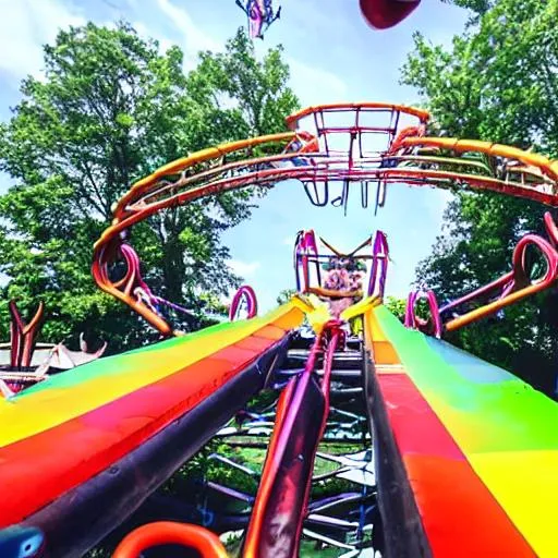 Prompt: giant slingshot ride in a park to shoot children in the sky