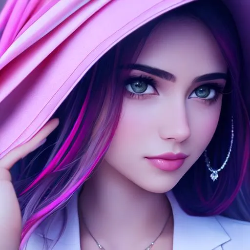 Prompt: Beautiful girl in colors of pink