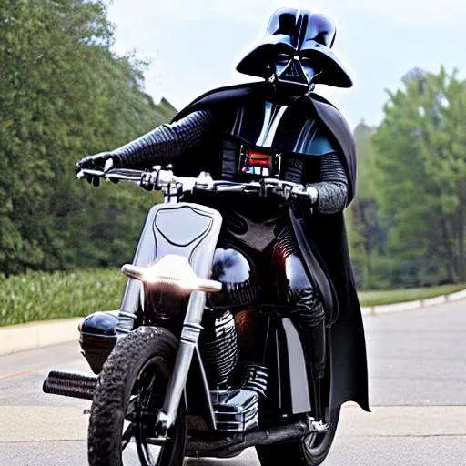 Prompt: Darth Vader using a motorcycle  