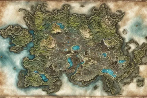 Prompt: highly detailed fantasy map, cartography, art by devon rue, swllsword maps, critical role, wotc, roll 20, dndbeyond, godsfall, fantasy, world, bright