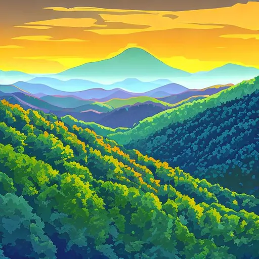 Prompt: Blue ridge mountain  landscape  digital art  in the style of nick kuchar 