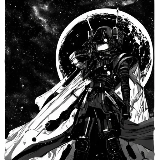 Prompt: Dark galaxy, black and white, Space opera, manga