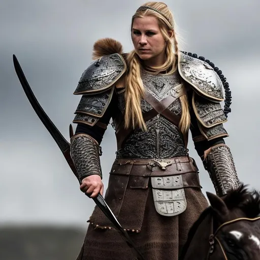 Prompt: Realistic Majestic regal Viking warrior goddess Queen and warrior kingin beautiful majestic armor