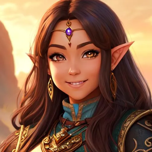 Prompt: oil painting, D&D fantasy, dwarf girl, tanned-skinned-female, beautiful, short bright dirty brown hair, straight hair, smiling, pointed ears, looking at the viewer, cleric wearing intricate adventurer outfit, #3238, UHD, hd , 8k eyes, detailed face, big anime dreamy eyes, 8k eyes, intricate details, insanely detailed, masterpiece, cinematic lighting, 8k, complementary colors, golden ratio, octane render, volumetric lighting, unreal 5, artwork, concept art, cover, top model, light on hair colorful glamourous hyperdetailed medieval city background, intricate hyperdetailed breathtaking colorful glamorous scenic view landscape, ultra-fine details, hyper-focused, deep colors, dramatic lighting, ambient lighting god rays, flowers, garden | by sakimi chan, artgerm, wlop, pixiv, tumblr, instagram, deviantart