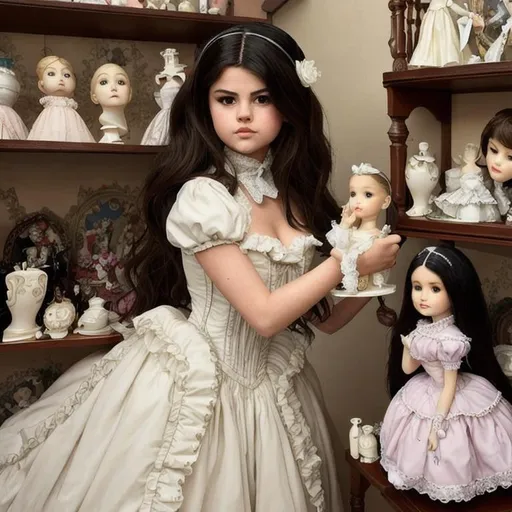 Selena Gomez being turned into a porcelain doll wear... | OpenArt