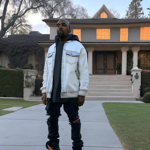 Prompt: Kanye outside his house
