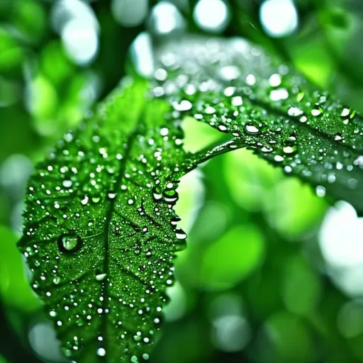 Prompt: sad awake bright green light dew droplets rain leaves sunlight morning white