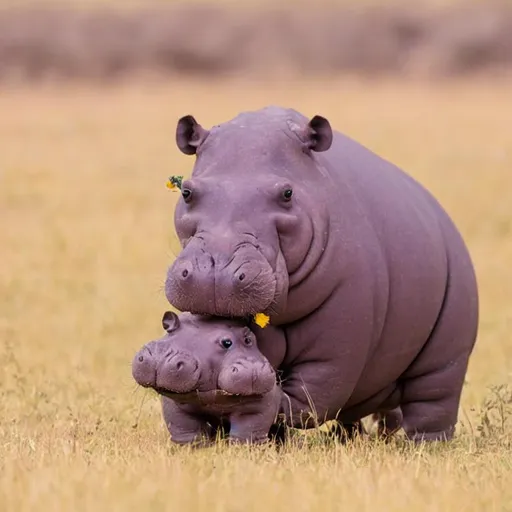 Prompt: cute hippo in the savanna