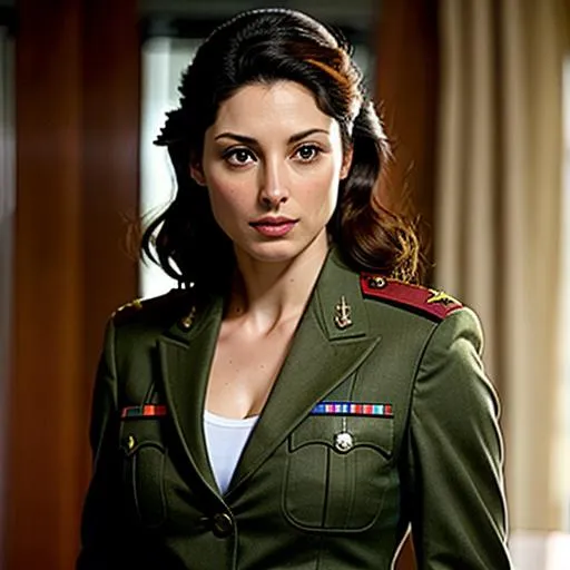 Prompt: Joanne Kelly as super hot Military office open unbuttoned