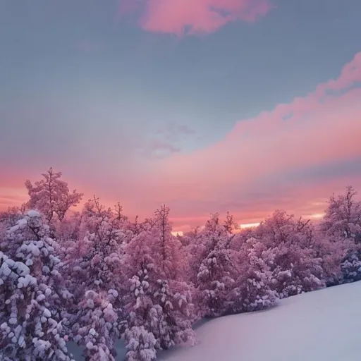 Prompt: Roses covered in snow pink sky