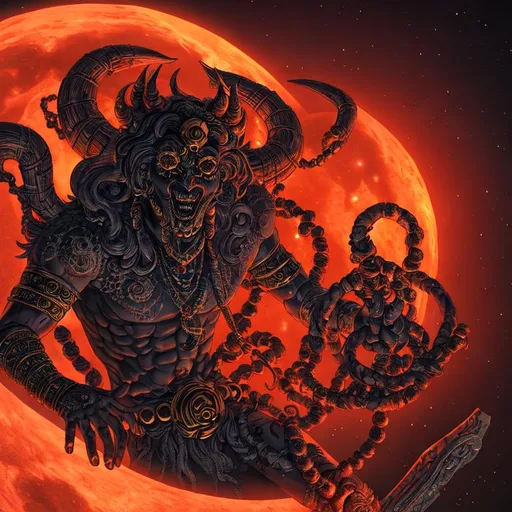 Prompt: Phobos- a deity god or entity associated with fear and panic of dread and terror, horror vibes, dark,  detailed, inspired by eiichiro oda, oda, inspired by one piece anime, 4k