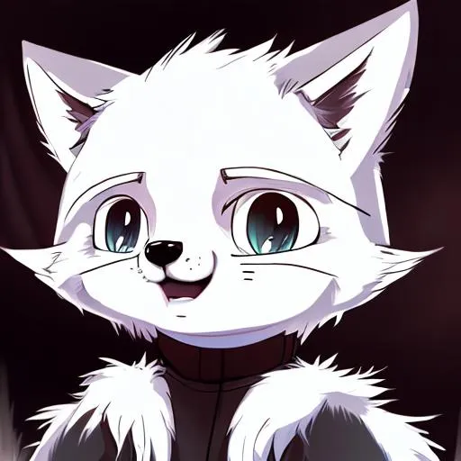 Prompt: An anime style scene illustration of a white anthropomorphic fox cub with black ears.