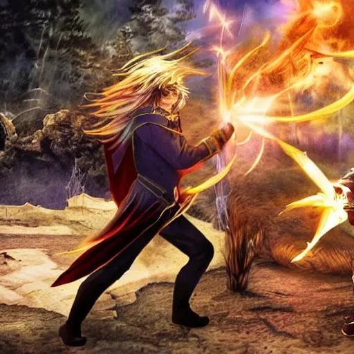 Prompt: Realistic picture of  wizard fighting.     16k resolution 