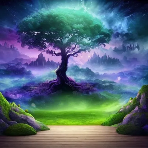Prompt: Fantasy background with mystical tree