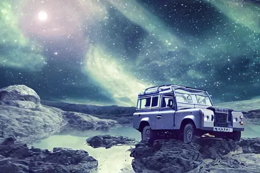 Prompt: land rover in space