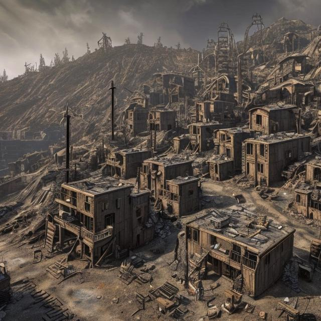 a post-apocalyptic mine community built in a ravine | OpenArt