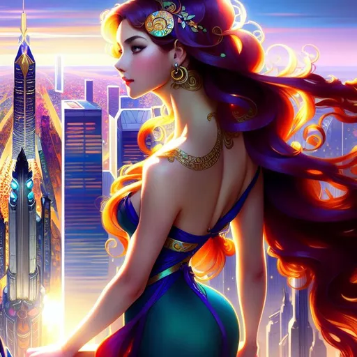 Prompt: gorgeous girl the size of skyscrapers walks around the city, bottom view, highly detailed, digital painting, artstation, sharp focus, illustration, art by tan zi, alphonse mucha, ross tran, trending on artstation 8k --uplight --w 1920 --h 1080