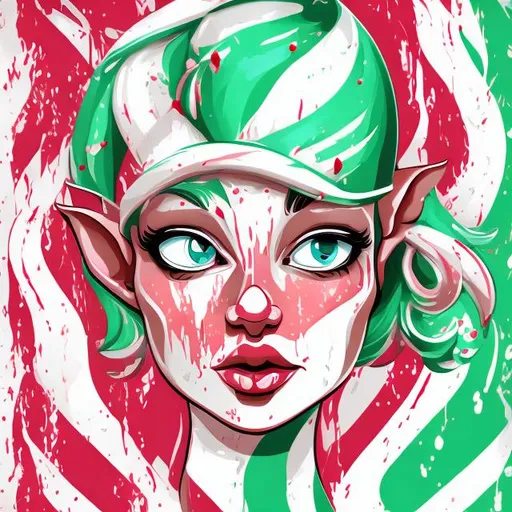 Prompt: Vector Color splash
Elf face candy cane 





