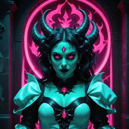 Prompt: beautiful female demon, hell, demonic, gothic, vaporwave, retro, neon, aesthetic, liminal, high quality, high definition, beautiful, dramatic lighting