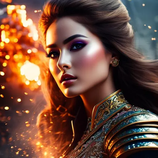 Prompt: create hig quality photograph of  beautiful female princes soldier with beautiful sunglasses on, explosion in background, extremely detailed face, extremely detailed environment, extremely detailed background, intricate, extremely detailed skin, natural colors , professionally color graded, photorealism, 8k, realistic, moody lighting, ambience lighting