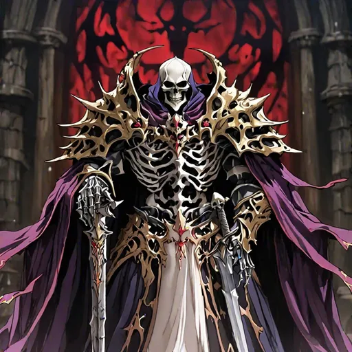 Prompt: overlord anime ainz ooal gown wears daedric armor 