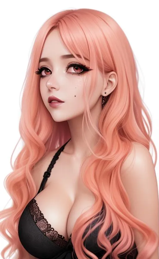 Prompt: ombre apricot-pink-peach hair, dirty hair, black mourning clothes, black lace cloth, mole under eye, mole on body, full body, busty, dark undertones, sad girl, black mascara, sad eyes, sobbing, distraught, panic, haggard face, ethereal girl, dark circles, dark metal background, ((full body)) {{good looking}} {{cute}} {{good body}} {{tight}}, symmetrically colored hair, {{shadows}},
