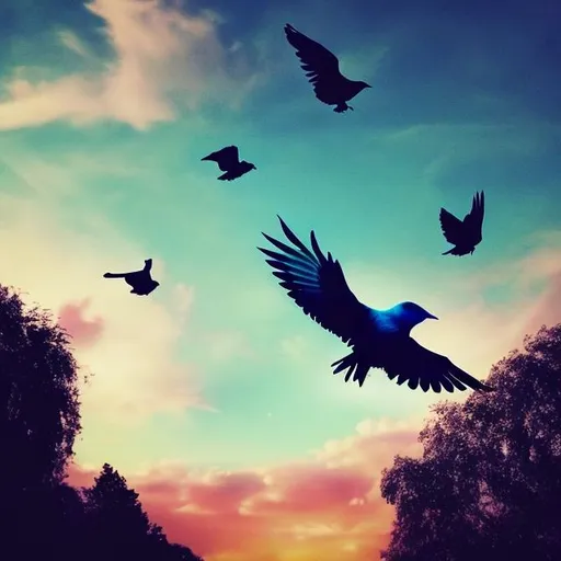 Prompt:  Take a photo of a sky and a bird and  create a new creature of birds
