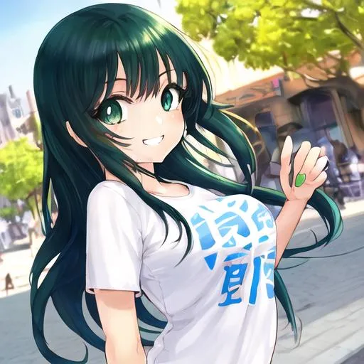 Anime, cute, red green blue hair, color t-shirt