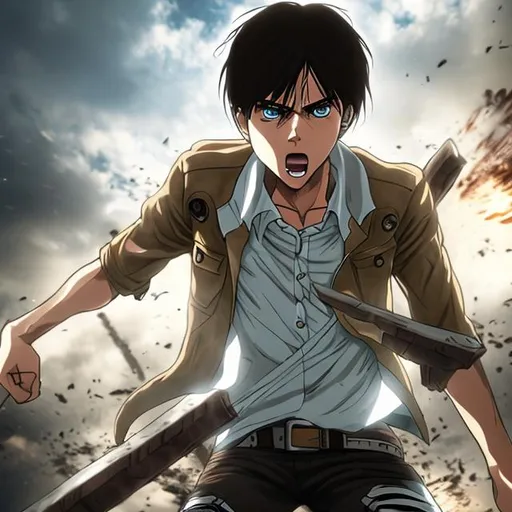 Eren from attack on titan, fighting with titans