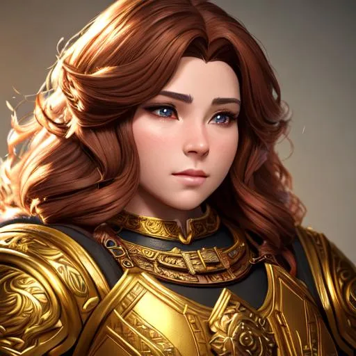 Prompt: "Portrait of a female gold dwarf, cleric, with short fiery brown hair, short, stocky body, #3238, UHD, hd , 8k eyes, detailed face,  8k eyes, intricate details, insanely detailed, masterpiece, cinematic lighting, 8k, complementary colors, golden ratio, octane render, volumetric lighting, unreal 5, artwork, concept art, cover, top model, light on hair colorful glamourous hyperdetailed medieval city background, intricate hyperdetailed breathtaking colorful glamorous scenic view landscape, ultra-fine details, hyper-focused, deep colors, dramatic lighting, ambient lighting god rays, flowers, garden | by sakimi chan, artgerm, wlop, pixiv, tumblr, instagram, deviantart