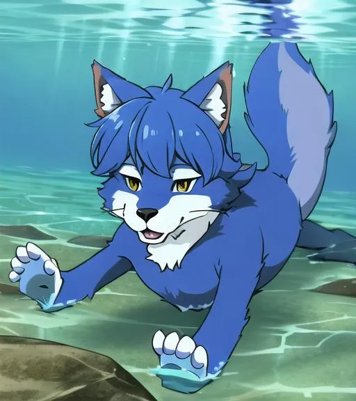 Prompt: Furry wilf fursona swimming underwater