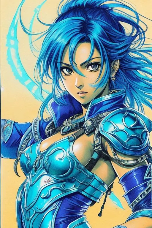 Prompt: Dragon Quest 3 Concept art (((Yoji Shinkawa))), sticker of ultra detailed portrait of Sadaf Mohammed Sayed  (Indian actress who mainly appears in Telugu, Tamil, and Kannada films)in blue holy armor,  high quality cell shaded illustration in post apocalyptic style by Yoji Shinkawa, ((full body portrait)), dynamic pose, perfect anatomy, centered, freedom, soul, blue long hair, approach to perfection, cell shading, 4k , cinematic dramatic atmosphere, watercolor painting, global illumination, detailed and intricate environment, artstation, concept art, fluid and sharp focus, volumetric lighting, cinematic lighting, Art by Yoji Shinkawa,