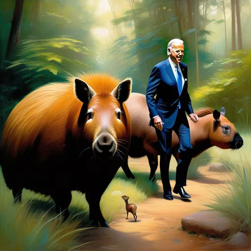 Prompt: Joe Biden meets capybaras, anime style, extremely detailed painting by Greg Rutkowski and by Henry Justice Ford and by Steve Henderson 